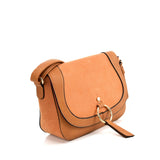 Minimalist Leather Saddle Bag for Women in Earth Yellow and Black with Adjustable Strap and Secure Closure