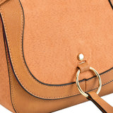 Minimalist Leather Saddle Bag for Women in Earth Yellow and Black with Adjustable Strap and Secure Closure