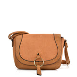 Minimalist Leather Saddle Bag for Women in Earth Yellow and Black with Adjustable Strap and Secure Closure