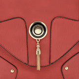 Pink Patchwork Envelope Crossbody Bag with Tassel and Metal Detailing - PU Leather, Adjustable Strap, Multiple Interior Pockets, Hasp Closure