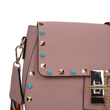 Chic PU Leather Crossbody Bag with Rivet Decor and Embellished Strap - Adjustable and Elegant Women's Handbag for Everyday Use