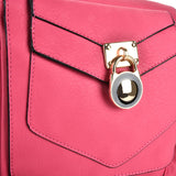 Lock Detail Boxy Cross Body Bag - Stylish and Secure Accessory with Adjustable Strap and Interior Zip Pocket in Fushia, Orange, and Pink PU Leather