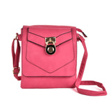 Lock Detail Boxy Cross Body Bag - Stylish and Secure Accessory with Adjustable Strap and Interior Zip Pocket in Fushia, Orange, and Pink PU Leather