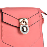 Lock Detail Boxy Cross Body Bag - Stylish and Secure Accessory with Adjustable Strap and Interior Zip Pocket in Fushia, Orange, and Pink PU Leather