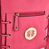 Fushia PU Leather Crossbody Bag with Zip Top Closure and Adjustable Strap