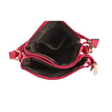 Fushia PU Leather Crossbody Bag with Zip Top Closure and Adjustable Strap