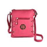 Fushia PU Leather Crossbody Bag with Zip Top Closure and Adjustable Strap