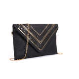 Studded Hollow Clutch Bag with Chain Shoulder Strap for Fashion-Forward Individuals - Available in Black, Pink, and White