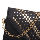 Studded Hollow Clutch Bag with Chain Shoulder Strap for Fashion-Forward Individuals - Available in Black, Pink, and White