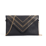 Studded Hollow Clutch Bag with Chain Shoulder Strap for Fashion-Forward Individuals - Available in Black, Pink, and White