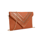 Studded Hollow Clutch Bag with Chain Shoulder Strap for Fashion-Forward Individuals - Available in Black, Pink, and White