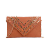Studded Hollow Clutch Bag with Chain Shoulder Strap for Fashion-Forward Individuals - Available in Black, Pink, and White