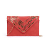 Studded Hollow Clutch Bag with Chain Shoulder Strap for Fashion-Forward Individuals - Available in Black, Pink, and White