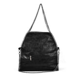 Stylish PU Handbag with Twin Handles, Chain Strap and External Zip Pockets - Available in Black, Silver, and Yellow