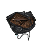 Stylish PU Handbag with Twin Handles, Chain Strap and External Zip Pockets - Available in Black, Silver, and Yellow