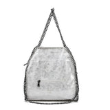Stylish PU Handbag with Twin Handles, Chain Strap and External Zip Pockets - Available in Black, Silver, and Yellow