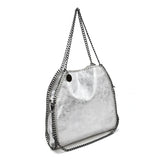 Stylish PU Handbag with Twin Handles, Chain Strap and External Zip Pockets - Available in Black, Silver, and Yellow