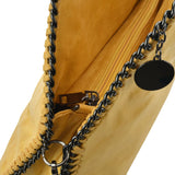 Stylish PU Handbag with Twin Handles, Chain Strap and External Zip Pockets - Available in Black, Silver, and Yellow