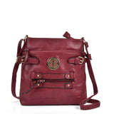 Stylish PU Zip Cross Body Bag with Adjustable Straps and Interior Pocket in Tan, Red Rubber, Purplish Red, and Apricot