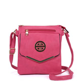 Classic Cross Body Bag with Metal Detail and Multiple Pockets - Available in Red, Tan, Fushia, and Pink - Adjustable Shoulder Straps