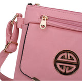 Classic Cross Body Bag with Metal Detail and Multiple Pockets - Available in Red, Tan, Fushia, and Pink - Adjustable Shoulder Straps