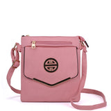 Classic Cross Body Bag with Metal Detail and Multiple Pockets - Available in Red, Tan, Fushia, and Pink - Adjustable Shoulder Straps