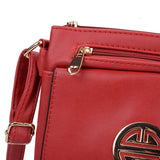 Classic Cross Body Bag with Metal Detail and Multiple Pockets - Available in Red, Tan, Fushia, and Pink - Adjustable Shoulder Straps