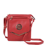 Classic Cross Body Bag with Metal Detail and Multiple Pockets - Available in Red, Tan, Fushia, and Pink - Adjustable Shoulder Straps