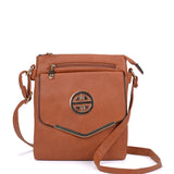 Classic Cross Body Bag with Metal Detail and Multiple Pockets - Available in Red, Tan, Fushia, and Pink - Adjustable Shoulder Straps