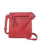 Across Body Bag with Strap in Red/Tan/Apricot/Pink/Fushia Color and Zip-Top Closure