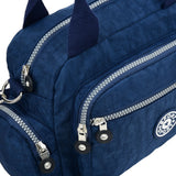 Dark Blue Dual-Use Sports Waist Handbag - Durable Canvas Material, Adjustable Shoulder Strap, Five Zip Pockets, and Easy-to-Clean Design