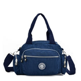 Dark Blue Dual-Use Sports Waist Handbag - Durable Canvas Material, Adjustable Shoulder Strap, Five Zip Pockets, and Easy-to-Clean Design
