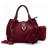 Pure Color Set Bag With Buckle Design And Metal Ring Decoration, Handbag, Crossbody Bag & Purse