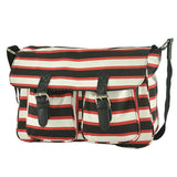 Red-Stripe Crossbody Handbag with Buckle Detail and Multiple Compartments for Women - PU Material and Adjustable Shoulder Strap