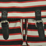 Red-Stripe Crossbody Handbag with Buckle Detail and Multiple Compartments for Women - PU Material and Adjustable Shoulder Strap