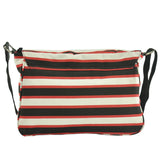 Red-Stripe Crossbody Handbag with Buckle Detail and Multiple Compartments for Women - PU Material and Adjustable Shoulder Strap