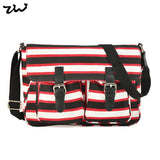 Red-Stripe Crossbody Handbag with Buckle Detail and Multiple Compartments for Women - PU Material and Adjustable Shoulder Strap