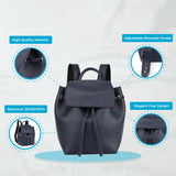 Solid Color Backpack For Women With Drawstring And Flap Design, Made From High Quality Material, Versatile, Blue