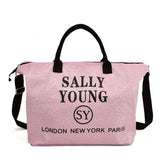 Pink Crossbody Bag with Letter Printing and Adjustable Strap - Canvas Material, Fully Lined with Zipper Closure